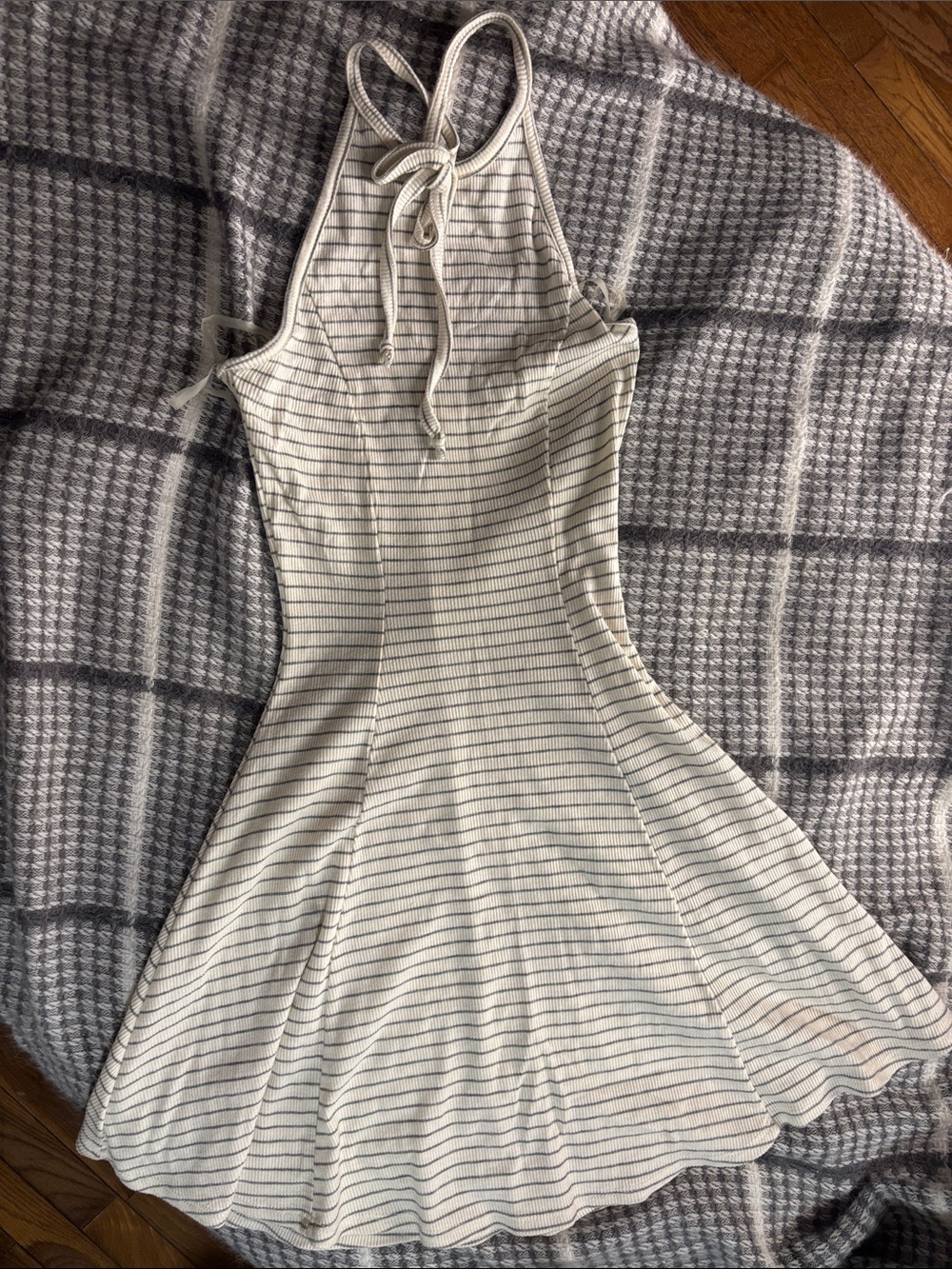 Cream Striped Halter Fit-and-Flare Mini Dress